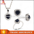 Wholesale 925 sterling silver white gold plated royal blue stone heart shape jewelry set